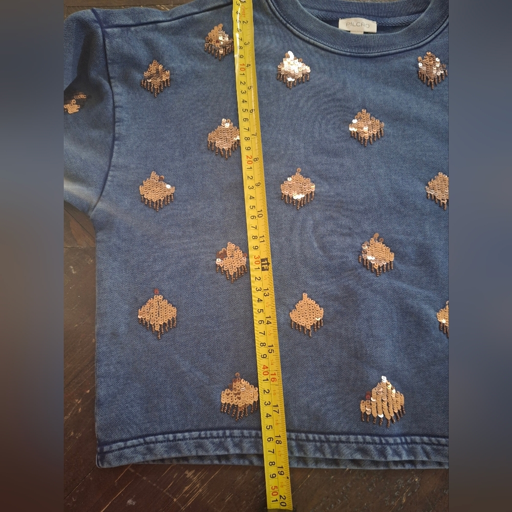 Pilcro Navy Blue Sequin Dot Cropped Sweatshirt Size XS. - Picture 6 of 9